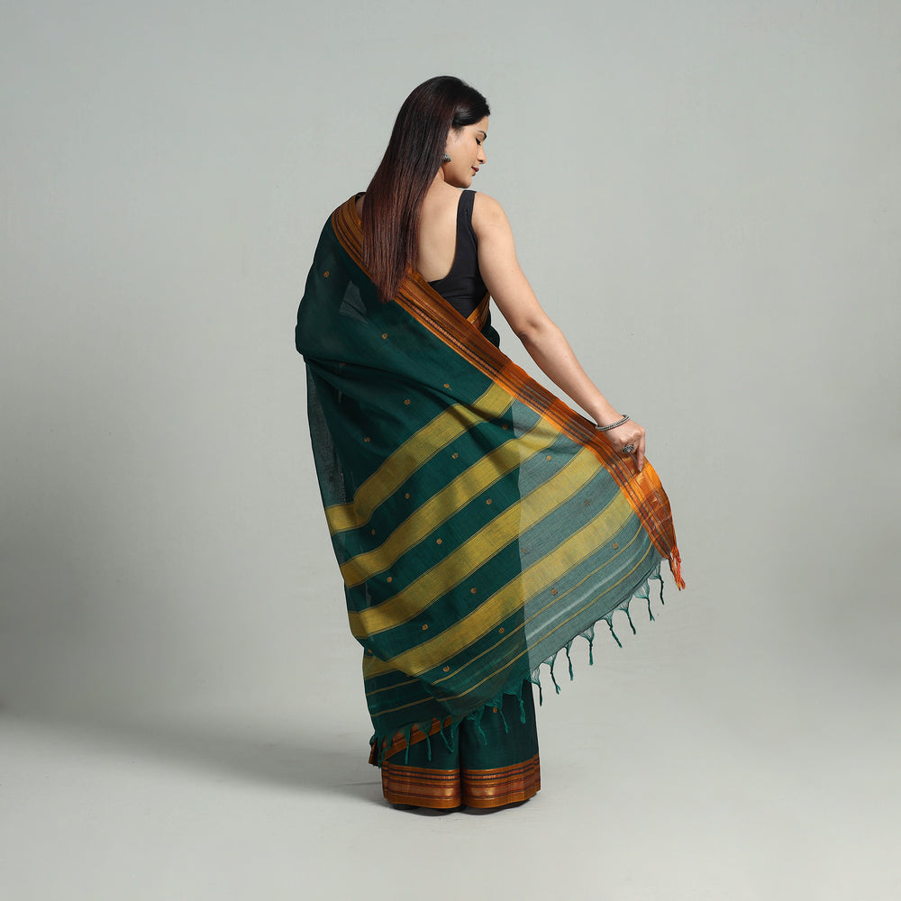 Green - Mercerised Cotton Zari Border Dharwad Saree 18