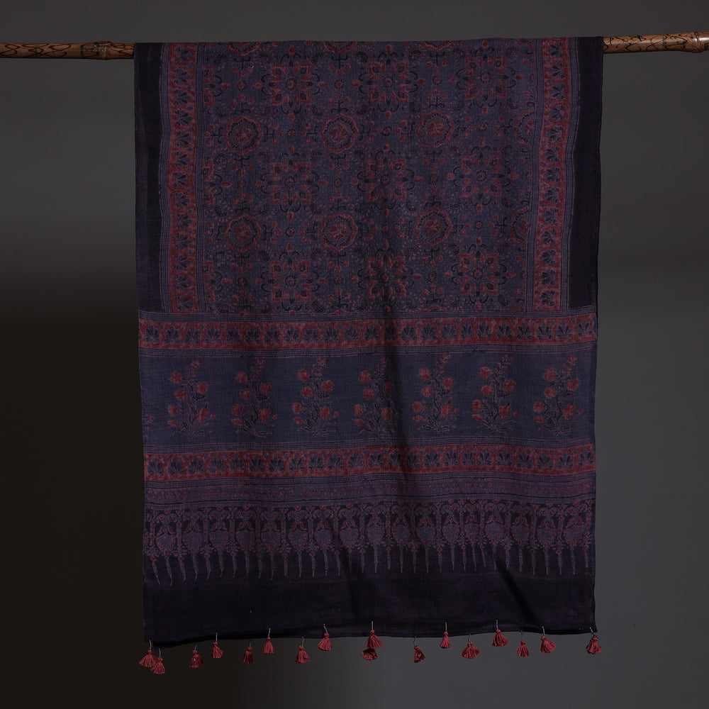 Blue - Ajrakh Block Printed Pure Woolen Stole