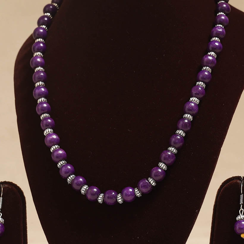 Purple - Handmade Wooden Beads GS Necklace Set 04