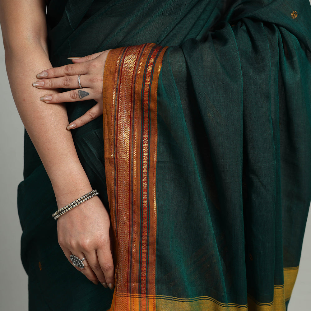 Green - Mercerised Cotton Zari Border Dharwad Saree 18