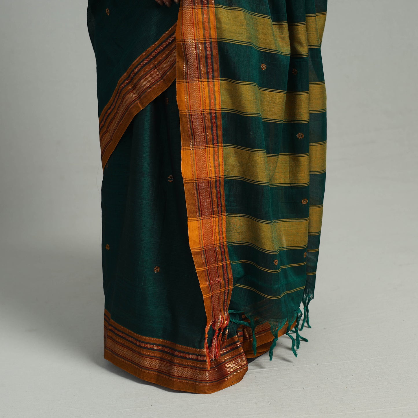 Green - Mercerised Cotton Zari Border Dharwad Saree 18