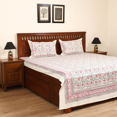 Sanganeri Hand Block Print Cotton Double Bedsheet Set (108 x 90 in) 21