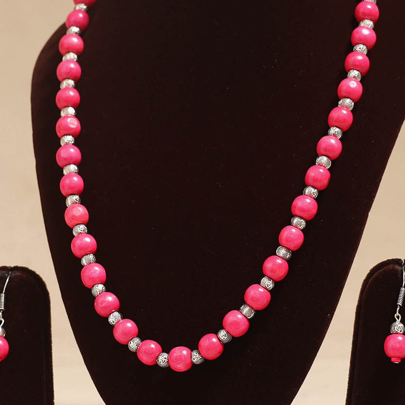 Pink - Handmade Wooden Beads GS Necklace Set 10