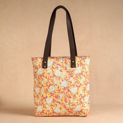 Yellow - Handcrafted Sanganeri Printed Leather Shoulder Bag