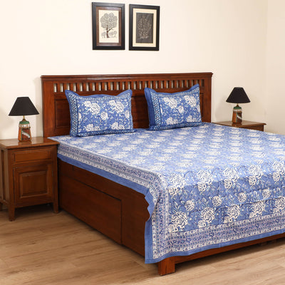 Sanganeri Hand Block Print Cotton Double Bedsheet Set (108 x 90 in) 23