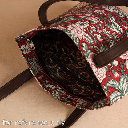 Brown - Handcrafted Sanganeri Printed Leather Shoulder Bag