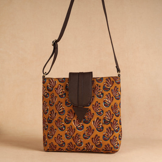 Yellow - Handcrafted Ajrakh Printed Leather Sling Bag