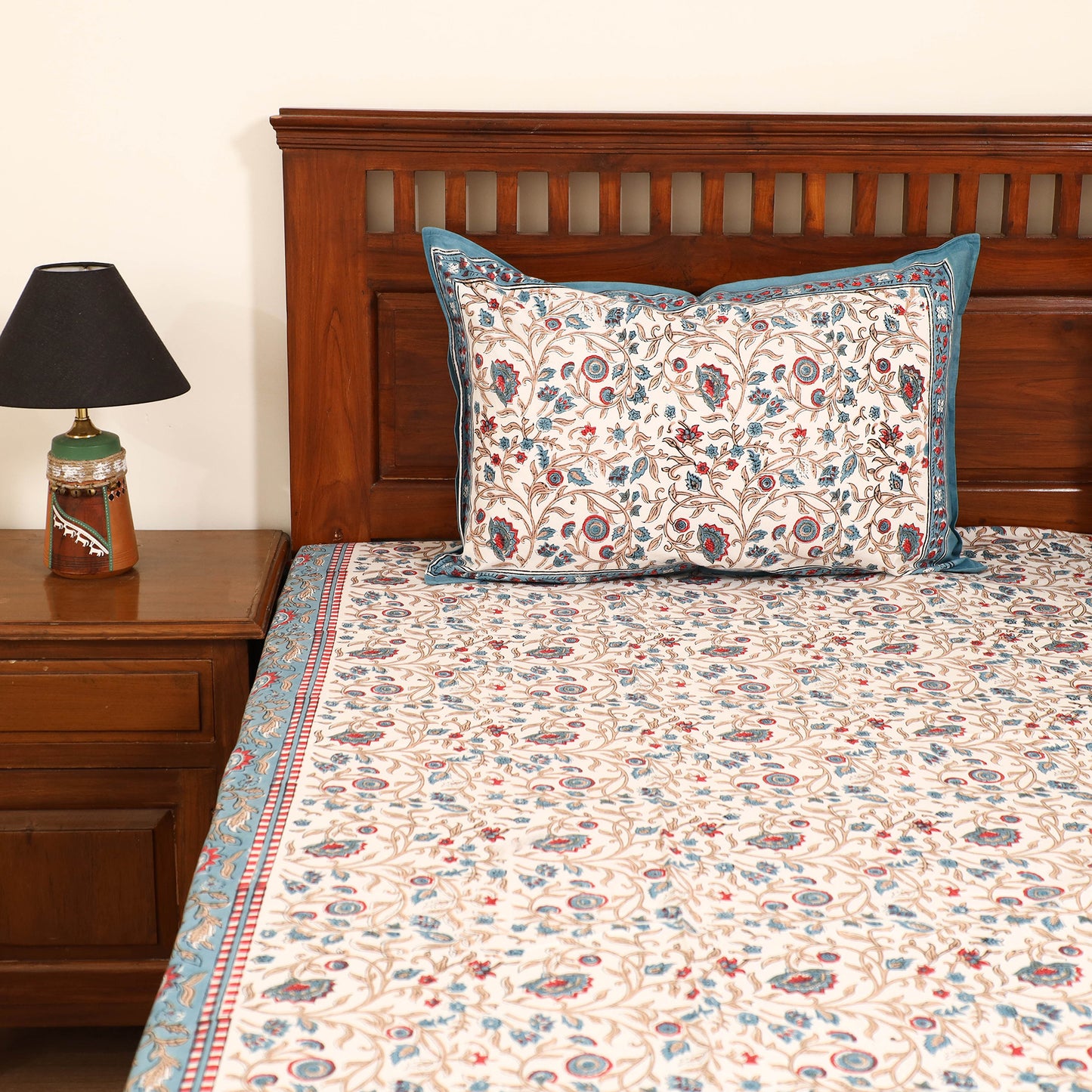 Sanganeri Hand Block Print Cotton Double Bedsheet Set (108 x 90 in) 24