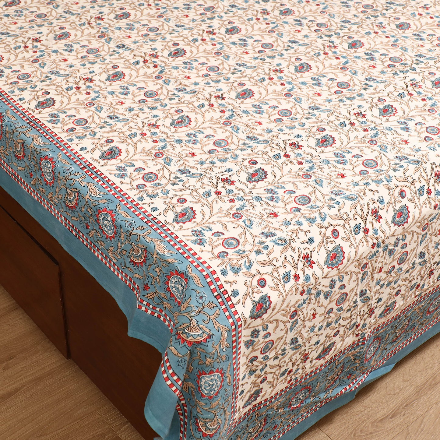 Sanganeri Hand Block Print Cotton Double Bedsheet Set (108 x 90 in) 24