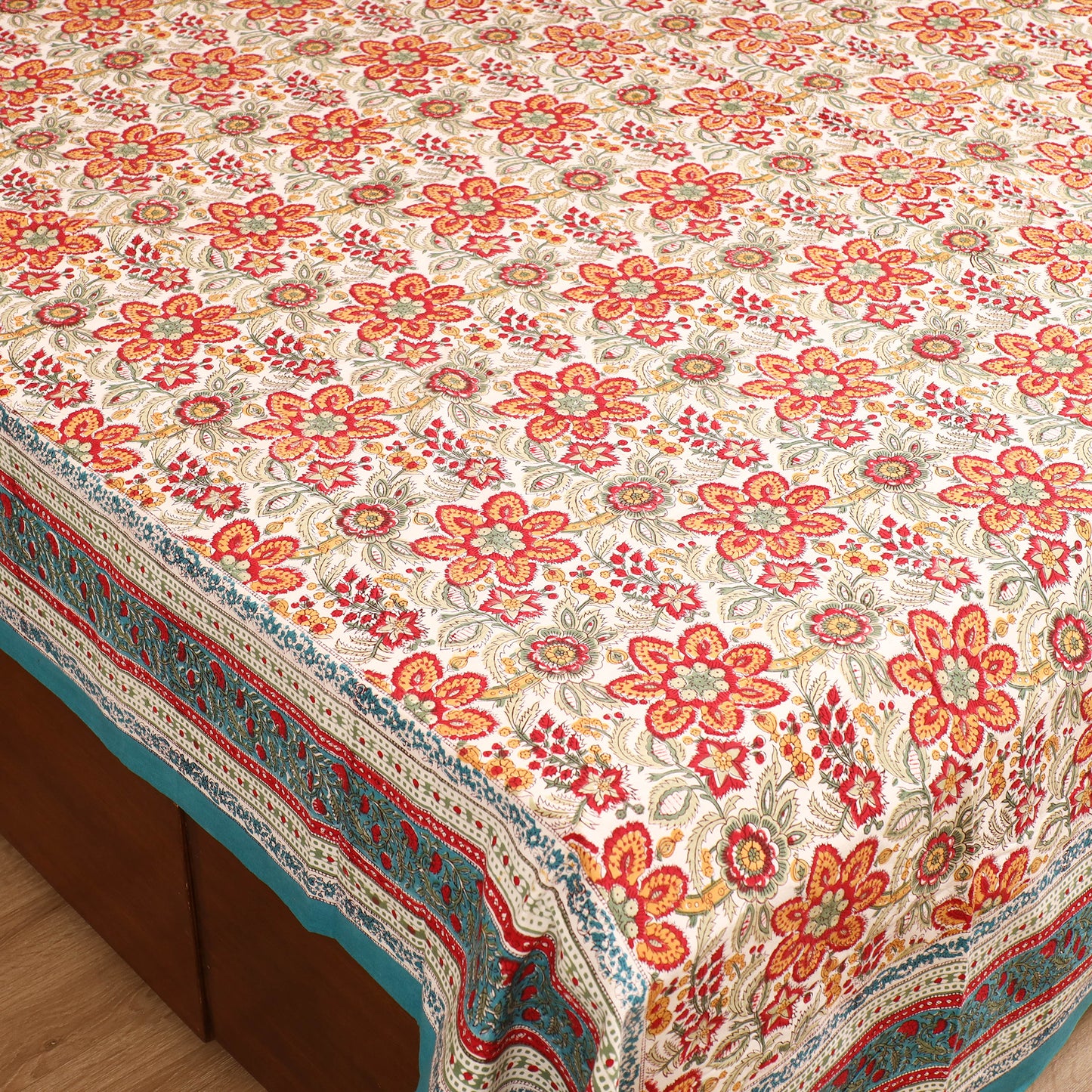 Sanganeri Hand Block Print Cotton Double Bedsheet Set (108 x 90 in) 25