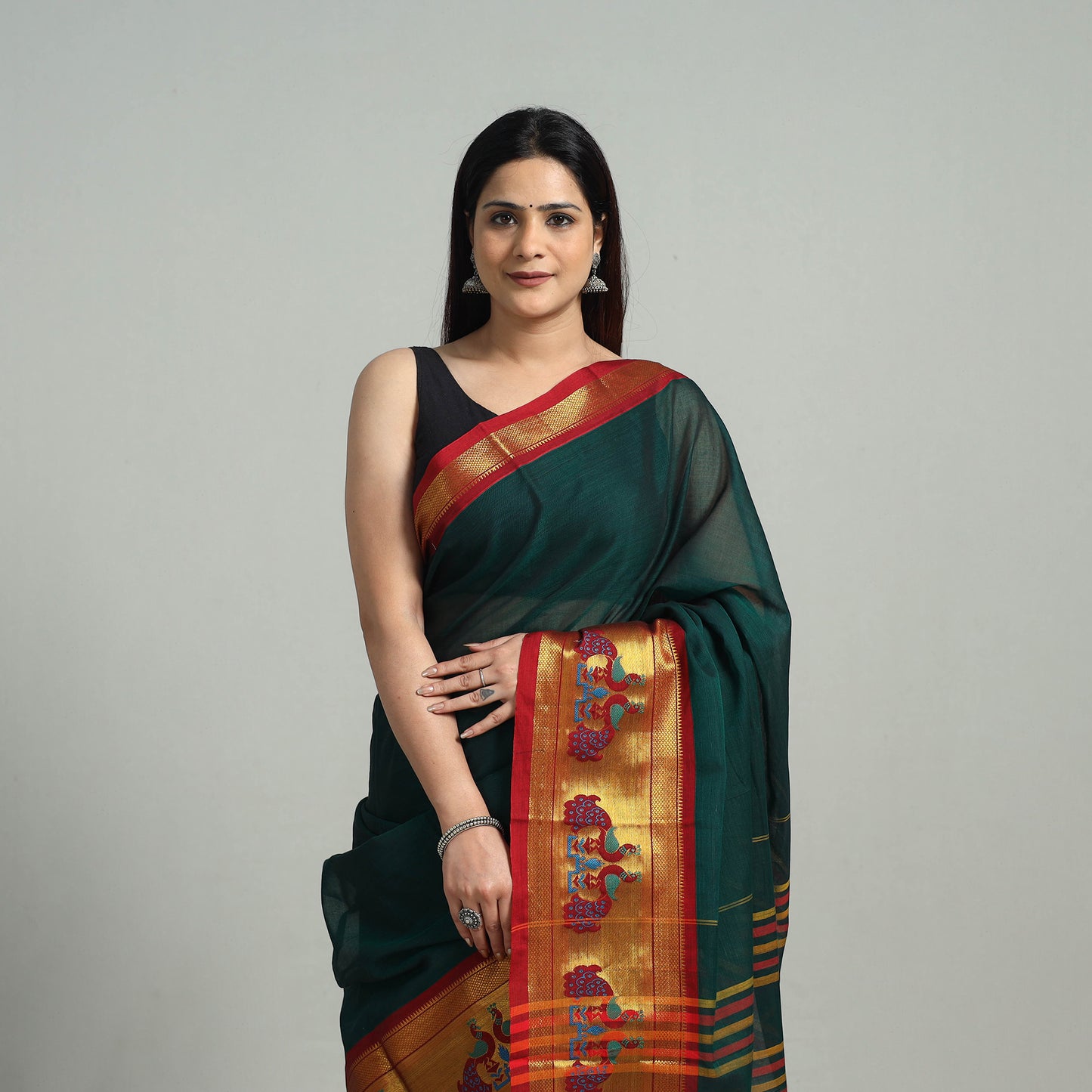 Mercerised Cotton Paithani Zari Border Dharwad Saree 23