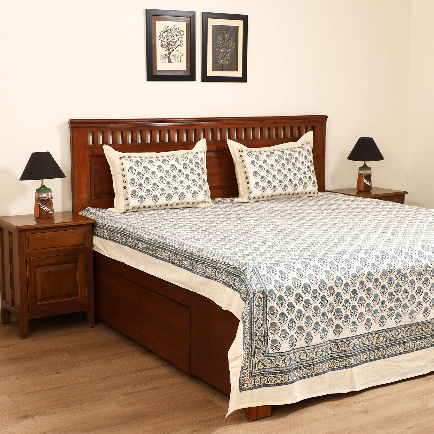 Sanganeri Hand Block Print Cotton Double Bedsheet Set (108 x 90 in) 26