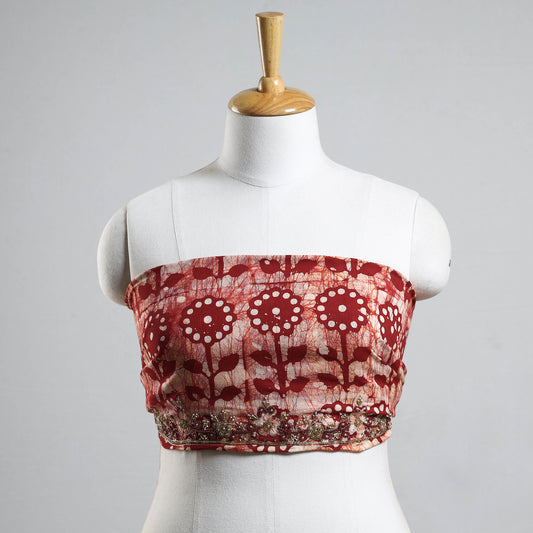 Multicolor - Batik Printed Thread & Bead Work Hand Embroidery Cotton Blouse Piece