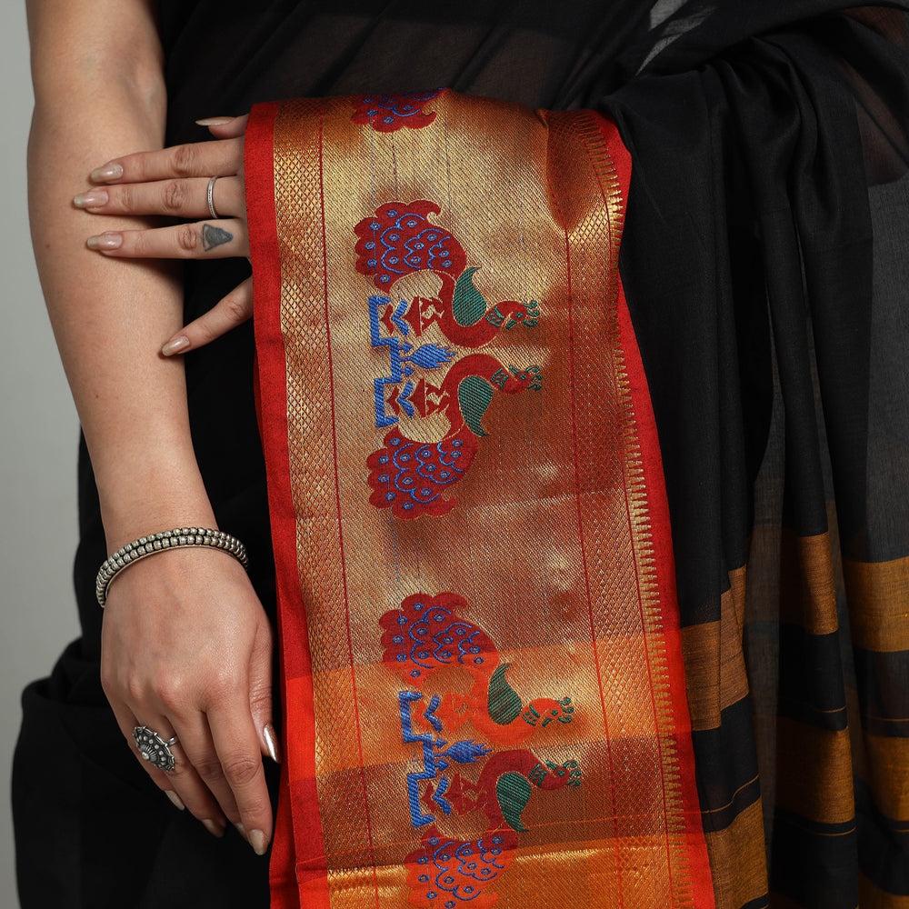 Mercerised Cotton Paithani Zari Border Dharwad Saree 24