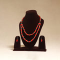 Red - Handmade Wooden Beads Double Layered Necklace Set 18
