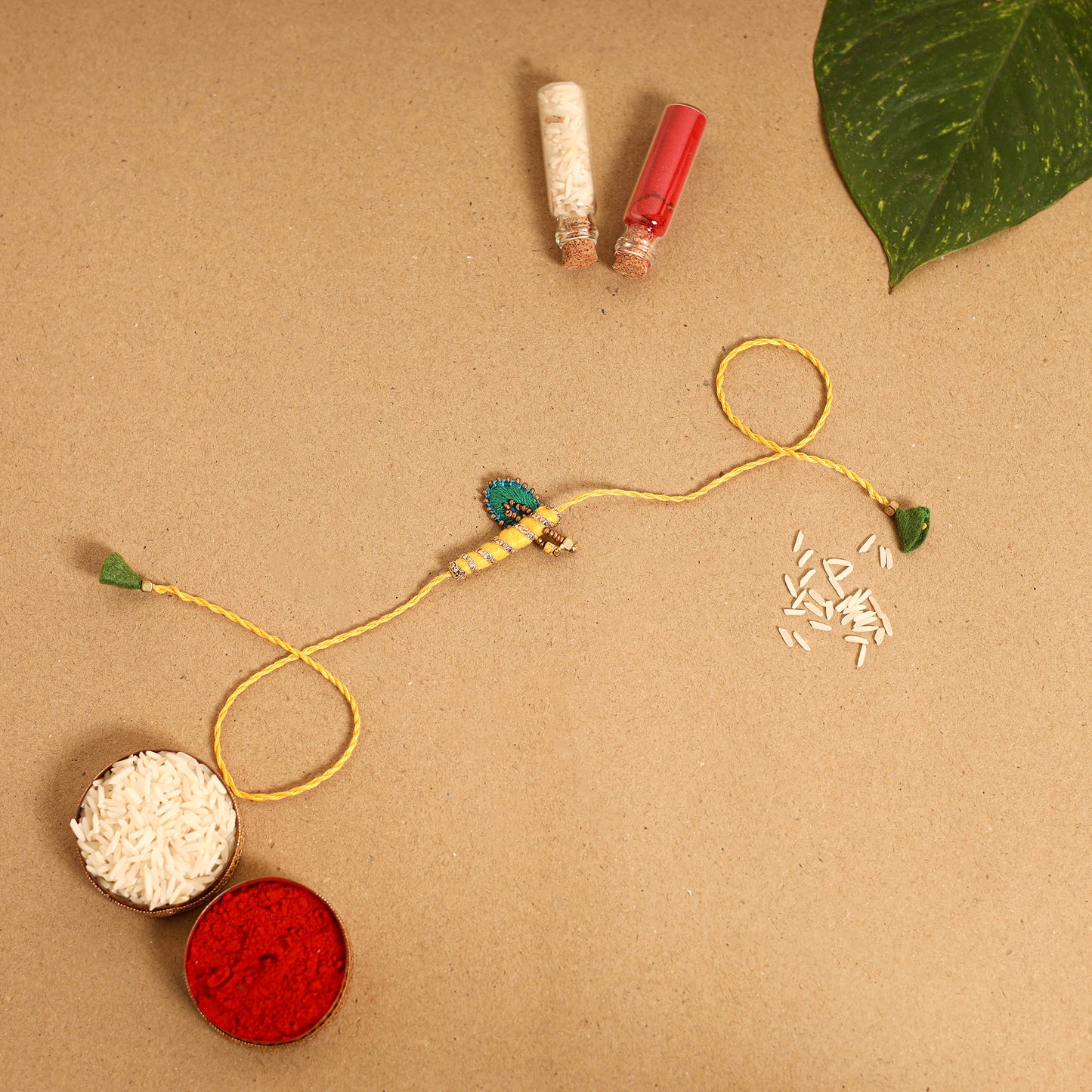  Radha Morpankh - Hand Embroidered & Felt Work Rakhi & Lumba Set 