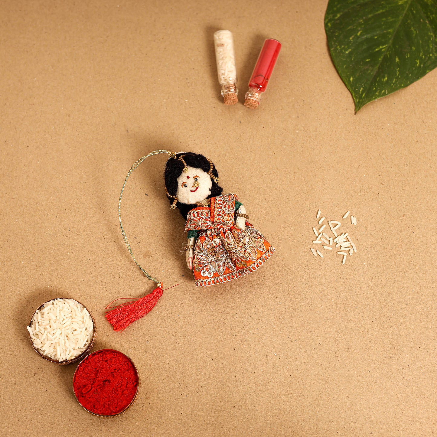  Radha Morpankh - Hand Embroidered & Felt Work Rakhi & Lumba Set 