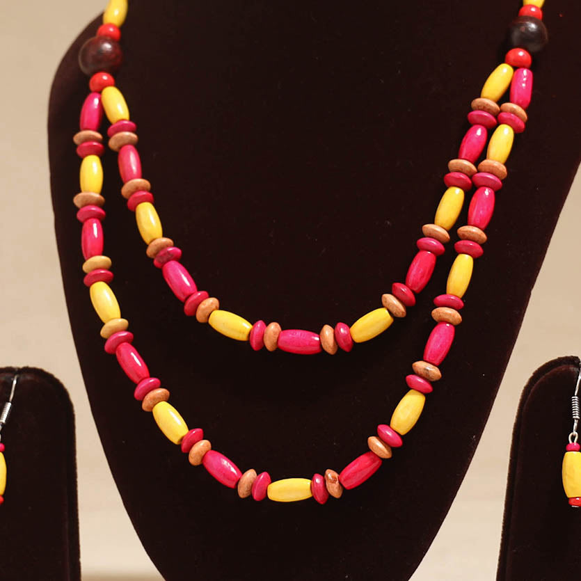 Multicolor - Handmade Wooden Beads Double Layered Necklace Set 19