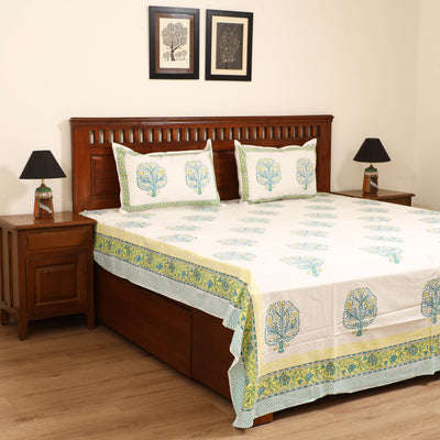 Sanganeri Hand Block Print Cotton Double Bedsheet Set (108 x 90 in) 29