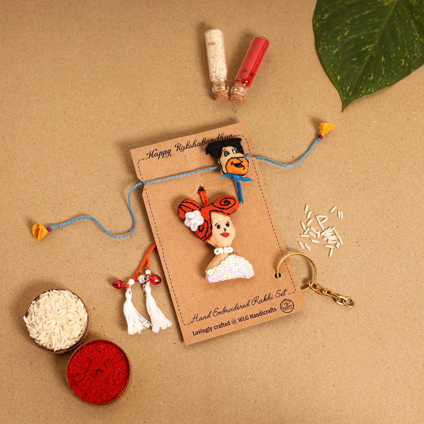  Fred & Wilma - Hand Embroidered & Felt Work Rakhi & Lumba Set 