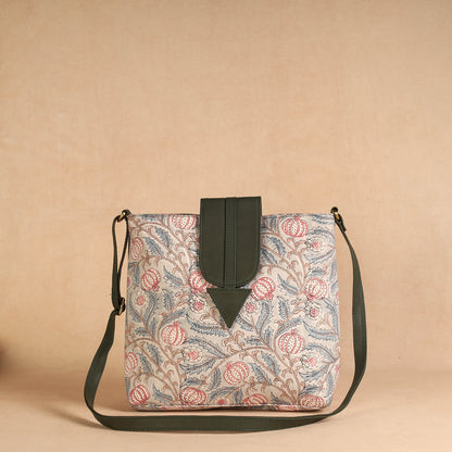 Grey - Handcrafted Sanganeri Printed Leather Sling Bag