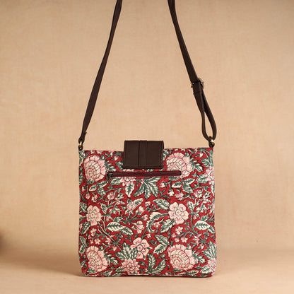 Red - Handcrafted Sanganeri Printed Leather Sling Bag