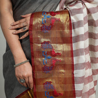 Grey - Mercerised Cotton Paithani Zari Border Dharwad Saree 26