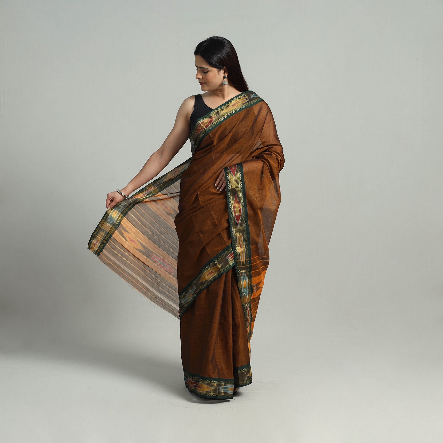 Mercerised Cotton Ikat Zari Border Dharwad Saree 27