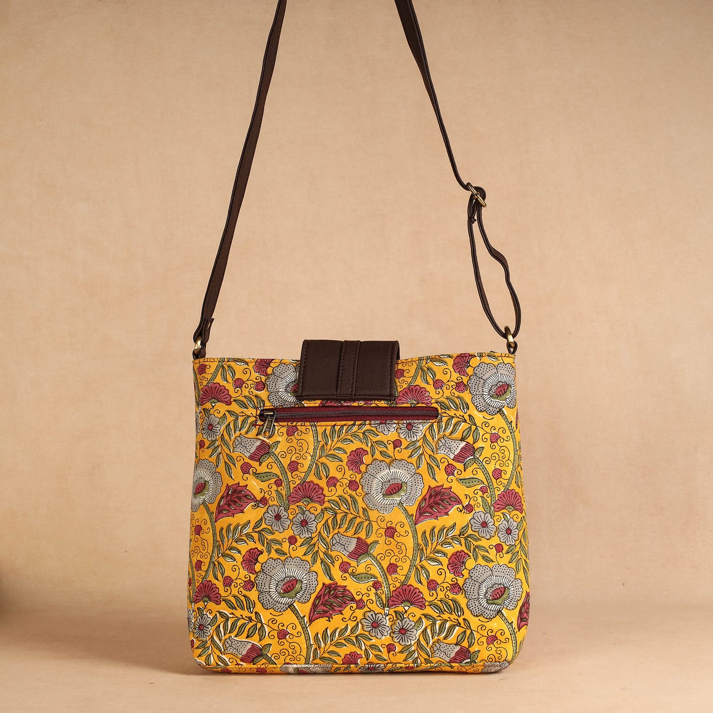 Yellow - Handcrafted Sanganeri Printed Leather Sling Bag