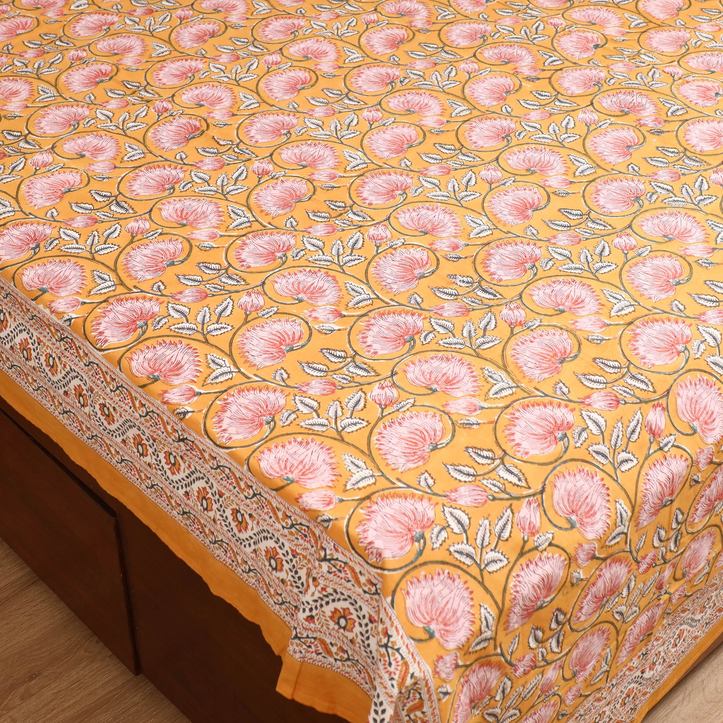 Sanganeri Hand Block Print Cotton Double Bedsheet Set (108 x 90 in) 31