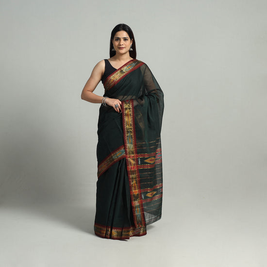 Green - Mercerised Cotton Ikat Zari Border Dharwad Saree 28