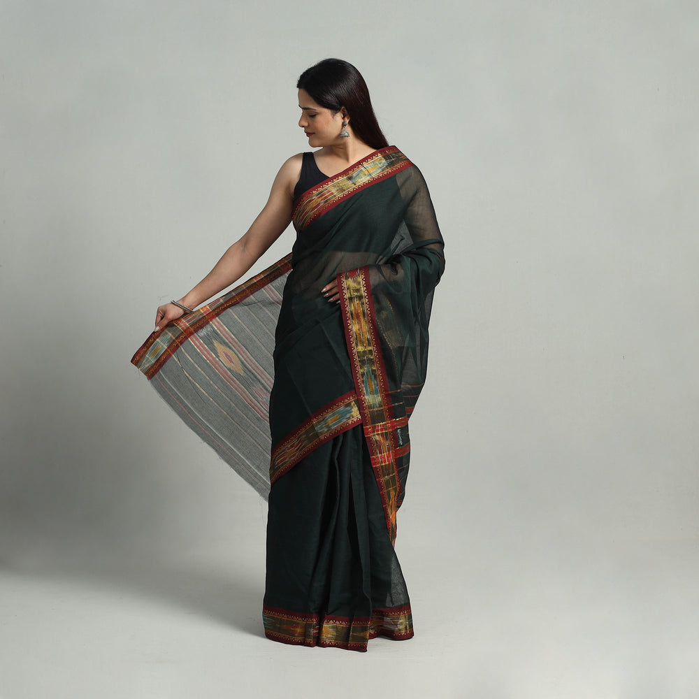 Green - Mercerised Cotton Ikat Zari Border Dharwad Saree 28