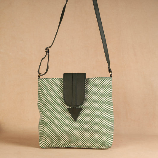 Green - Handcrafted Sanganeri Printed Leather Sling Bag