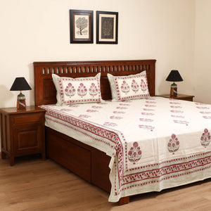 White - Sanganeri Hand Block Print Cotton Double Bedsheet Set (108 x 90 in) 32