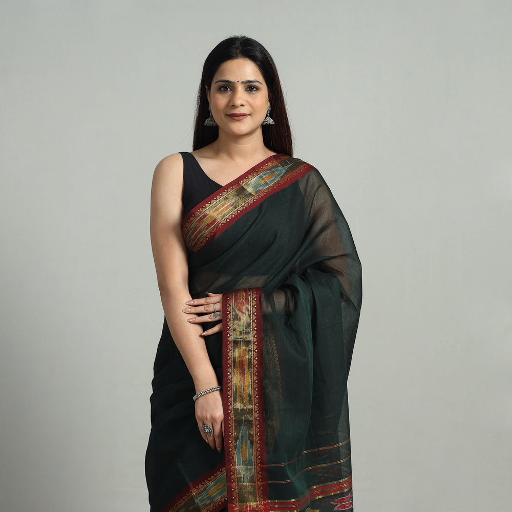 Green - Mercerised Cotton Ikat Zari Border Dharwad Saree 28