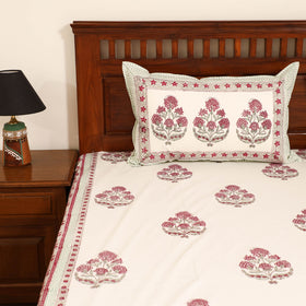 Sanganeri Hand Block Print Cotton Double Bedsheet Set (108 x 90 in) 32