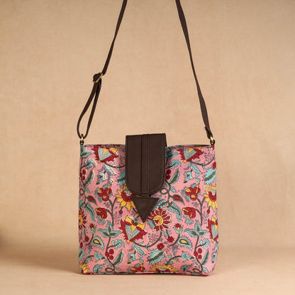 Pink - Handcrafted Sanganeri Printed Leather Sling Bag