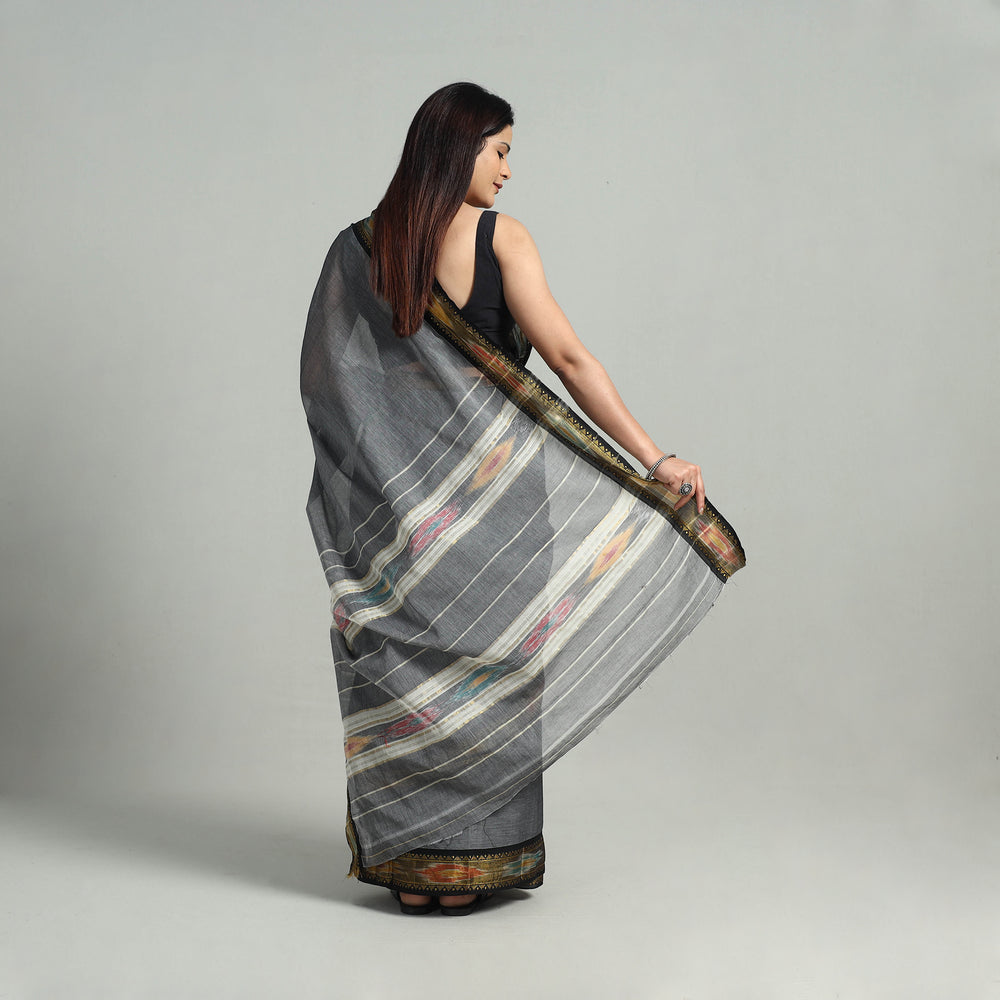 Grey - Mercerised Cotton Ikat Zari Border Dharwad Saree 30