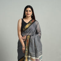 Grey - Mercerised Cotton Ikat Zari Border Dharwad Saree 30