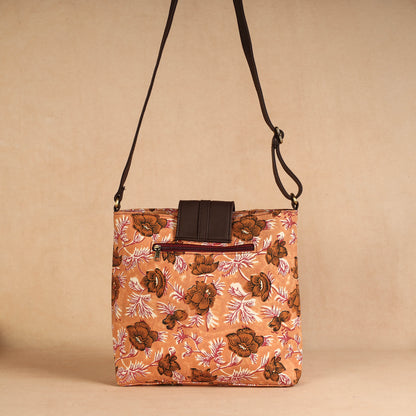 Orange - Handcrafted Sanganeri Printed Leather Sling Bag
