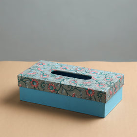  Blue Sukriti Handmade Block Printed Fabric Tissue Box 