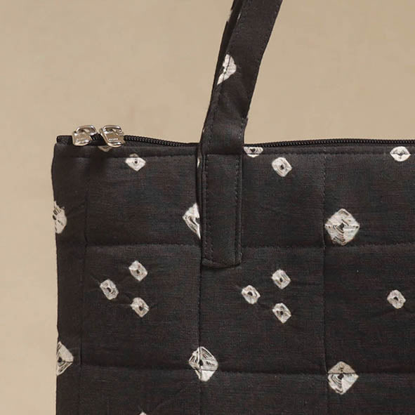 Black - Quilted Fabric Handcrafted Handbag 06