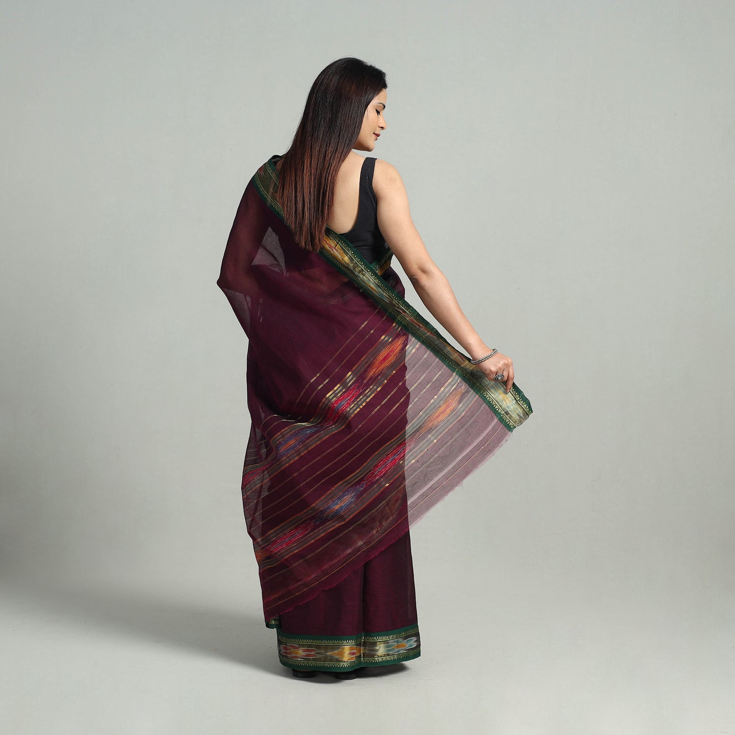 Mercerised Cotton Ikat Zari Border Dharwad Saree 31