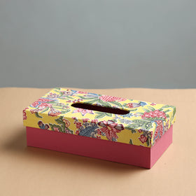 Peach  Sukriti Handmade Block Printed Fabric Tissue Box 