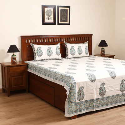 Sanganeri Hand Block Print Cotton Double Bedsheet Set (108 x 90 in) 38