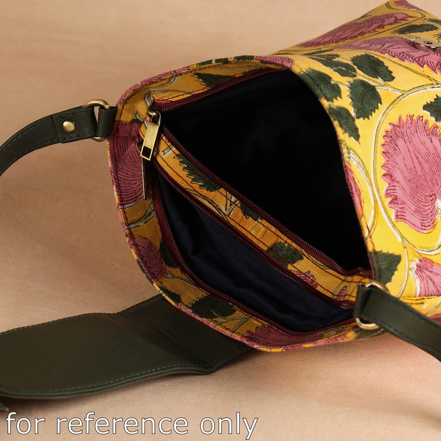 Yellow - Handcrafted Sanganeri Printed Leather Sling Bag