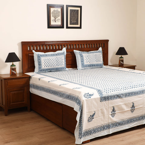 Sanganeri Hand Block Print Cotton Double Bedsheet Set (108 x 90 in) 37