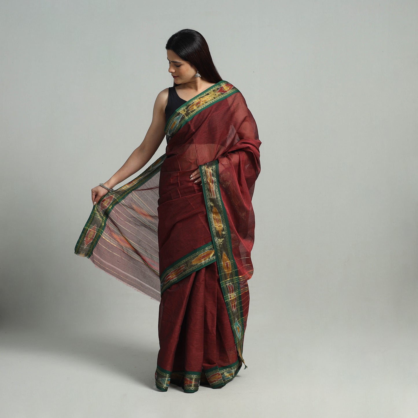 Mercerised Cotton Ikat Zari Border Dharwad Saree 32