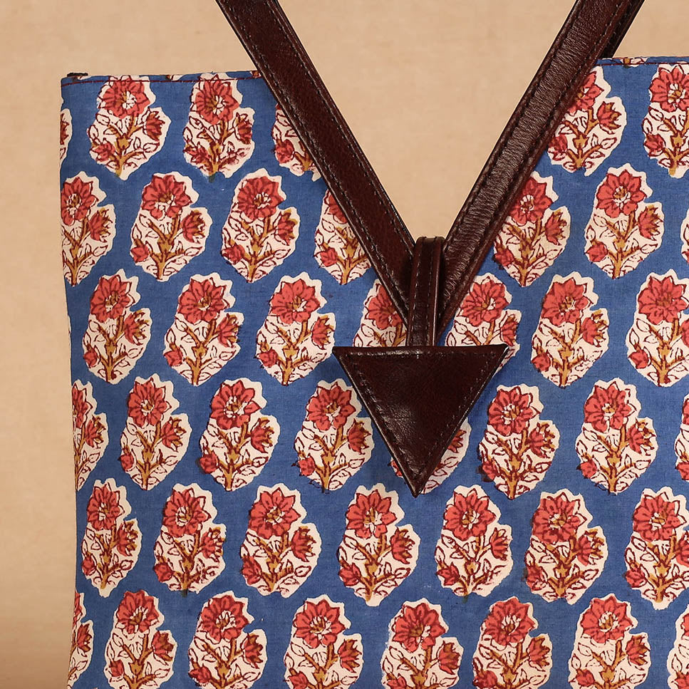 Handcrafted Sanganeri Printed Leather Hand Bag