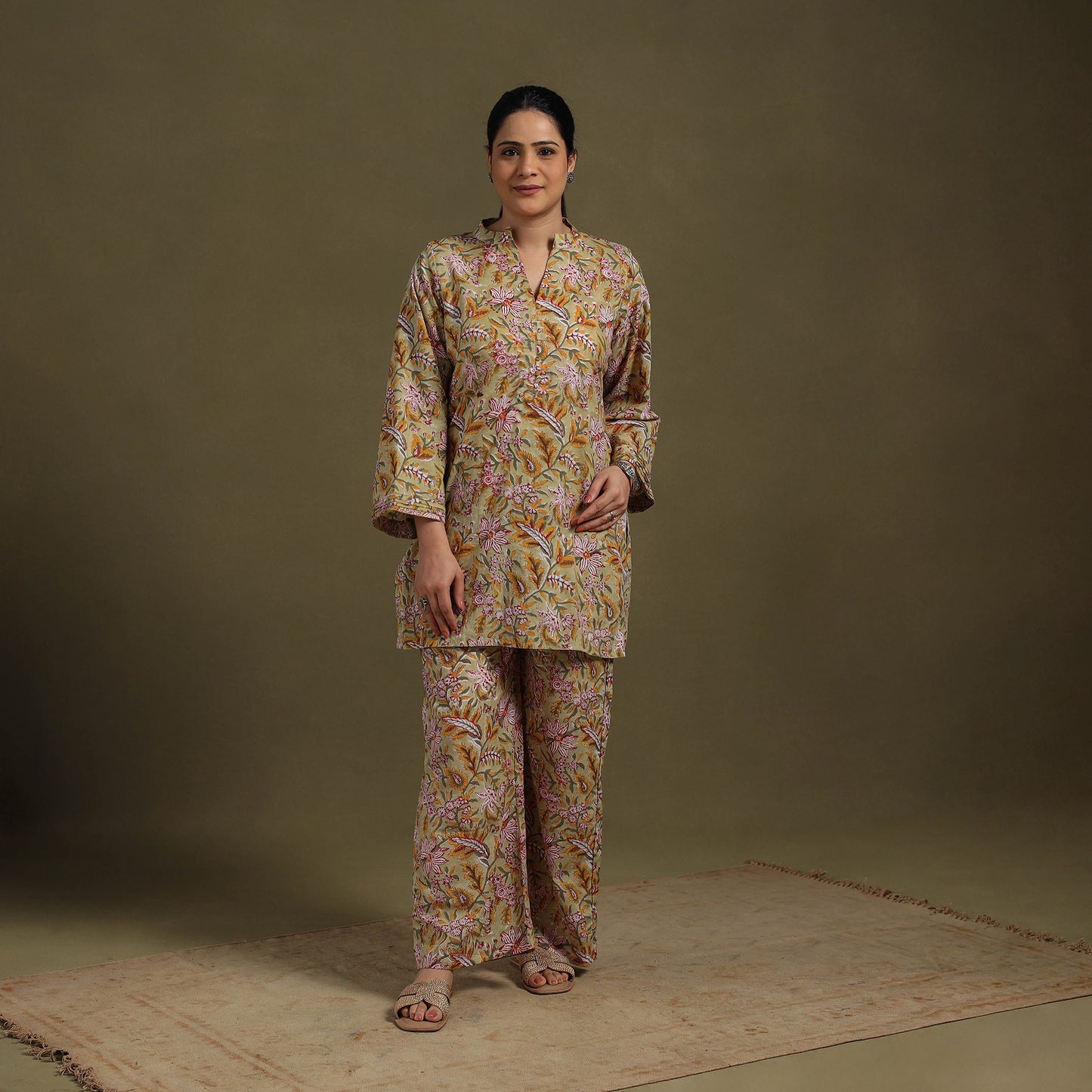 Green Cotton Sanganeri Block Print Co-Ord Set